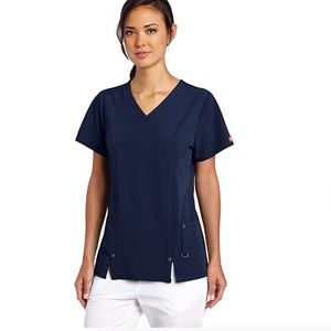 Dickies Women's stretch Scrub Top, navy, small